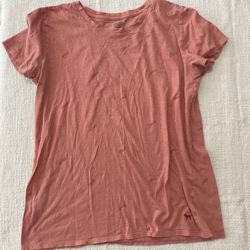 VS PINK Logo‎ Everyday Crew Tee Women's Large Short Sleeve Shirt Top Blouse